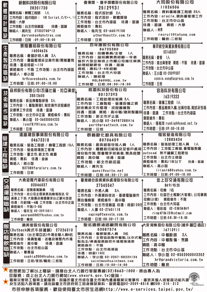《臺北市政府勞工局就業服務處第836期就業快訊》頁面插圖